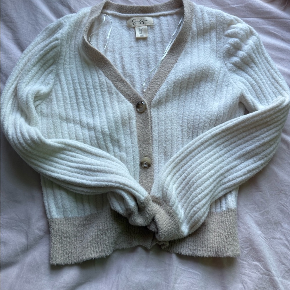 Chic White and Tan Women's Cardigan